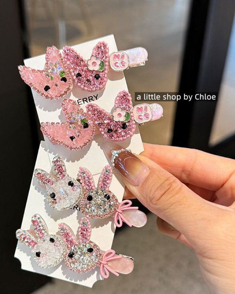 Bunny Crystal Hair Clips for Girls – Cute Rabbit Rhinestone Barrettes for Fine Hair, Elegant Alloy Claw Clips for Kids, Birthday Gift