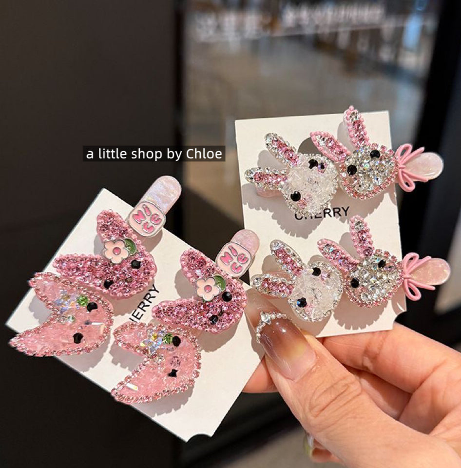 Bunny Crystal Hair Clips for Girls – Cute Rabbit Rhinestone Barrettes for Fine Hair, Elegant Alloy Claw Clips for Kids, Birthday Gift