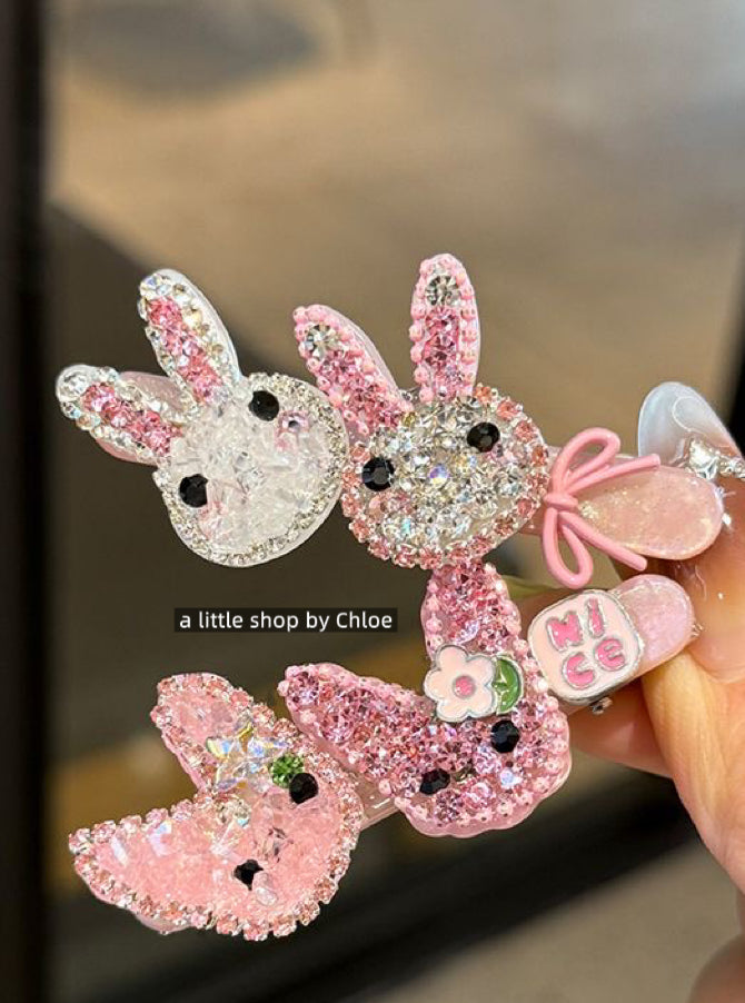 Bunny Crystal Hair Clips for Girls – Cute Rabbit Rhinestone Barrettes for Fine Hair, Elegant Alloy Claw Clips for Kids, Birthday Gift