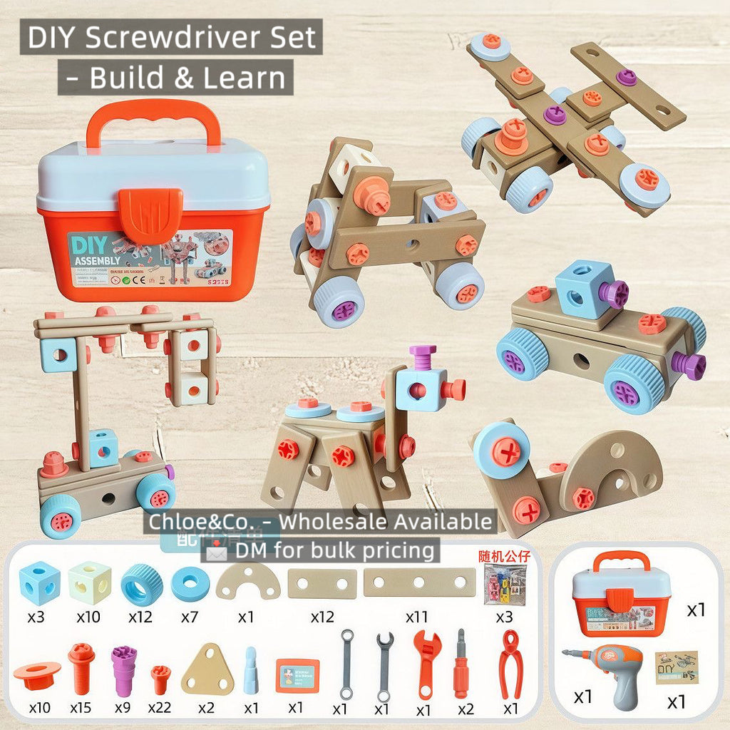 DIY Screwdriver Set – 120-183 PCS, Electric Drill, Storage Box, STEM Building Toy for Kids Ages 3+ ```