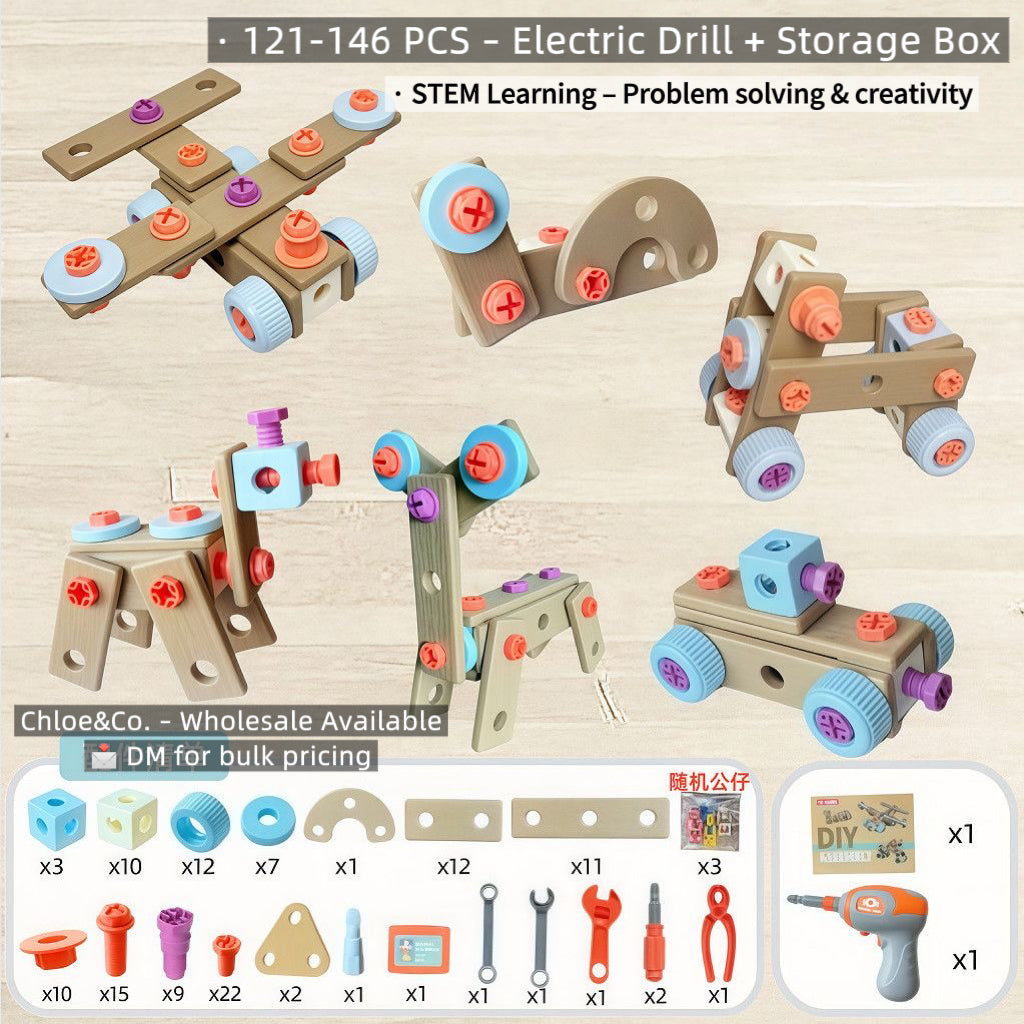 DIY Screwdriver Set – 120-183 PCS, Electric Drill, Storage Box, STEM Building Toy for Kids Ages 3+ ```