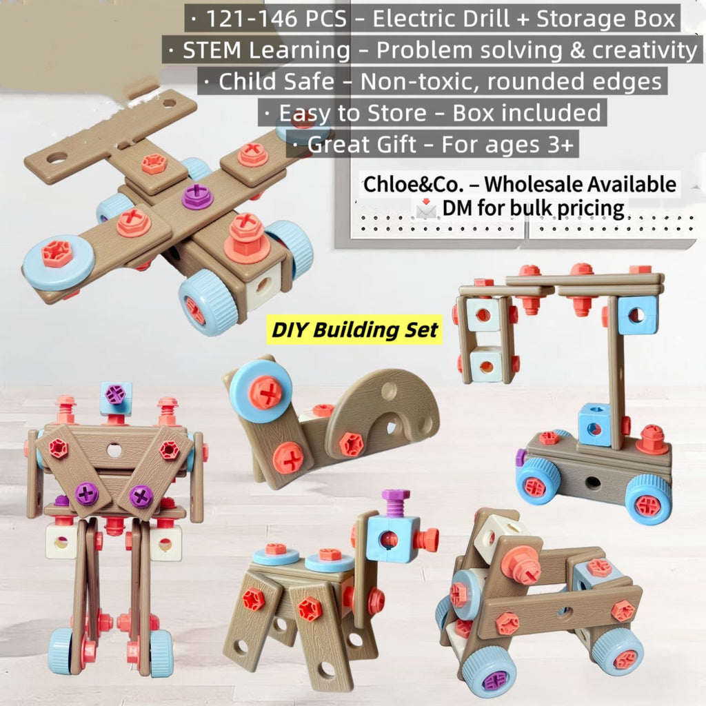 DIY Screwdriver Set – 120-183 PCS, Electric Drill, Storage Box, STEM Building Toy for Kids Ages 3+ ```