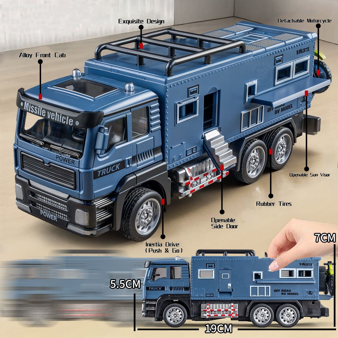 Alloy Off‑Road RV Model – Diecast Camper Van with Inertia Drive, Pull‑Back Action, Rubber Tires, Great Gift for Kids