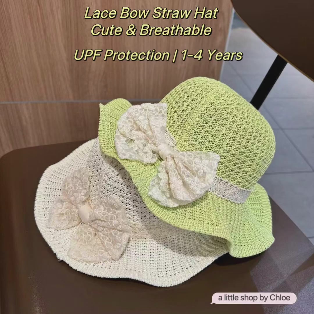 Lace Bow Straw Hat for Girls – Kids Sun Hat for 1-4 Years (2/4/6/12 Packs | Multiple Colors) | Retail & Wholesale