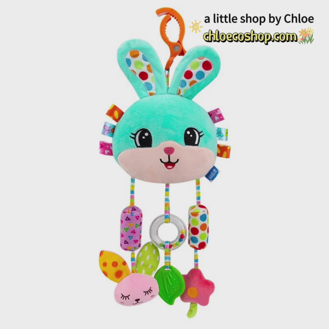 Baby Sensory Toy – Rabbit Rattle with Teether, Crinkle Paper & Bell – Stroller/Crib Hanging Toy for Newborns (1/3/6/12 Packs) | Food-Grade, 20×46 cm