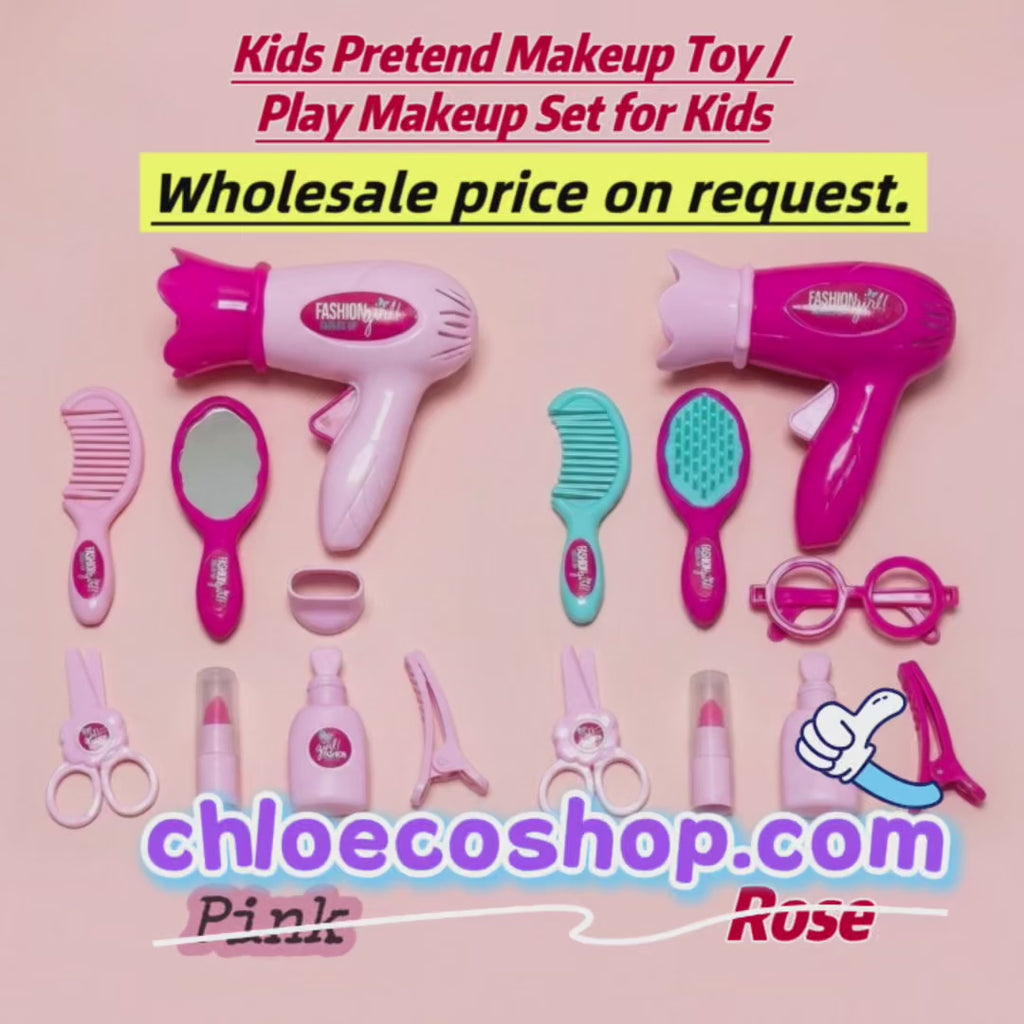 Kids Pretend Makeup Set – 11pcs Washable Play Cosmetics for Little Girls (Pink / Rose) | Retail & Wholesale